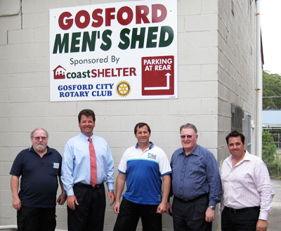 Men's Shed president John Welland with Michael Sharpe, Richard Sharpe, Laurie Maher and Hayden Sharpe.